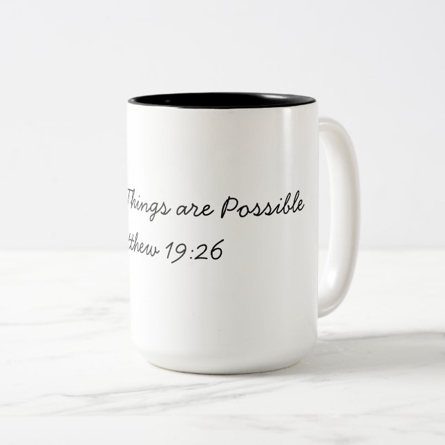 Caneca De Café Em Dois Tons Com Deus Todas as Coisas São Possíveis (Frente Esquerda)