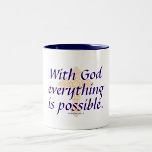 Caneca De Café Em Dois Tons Com Deus tudo é possível - Mug