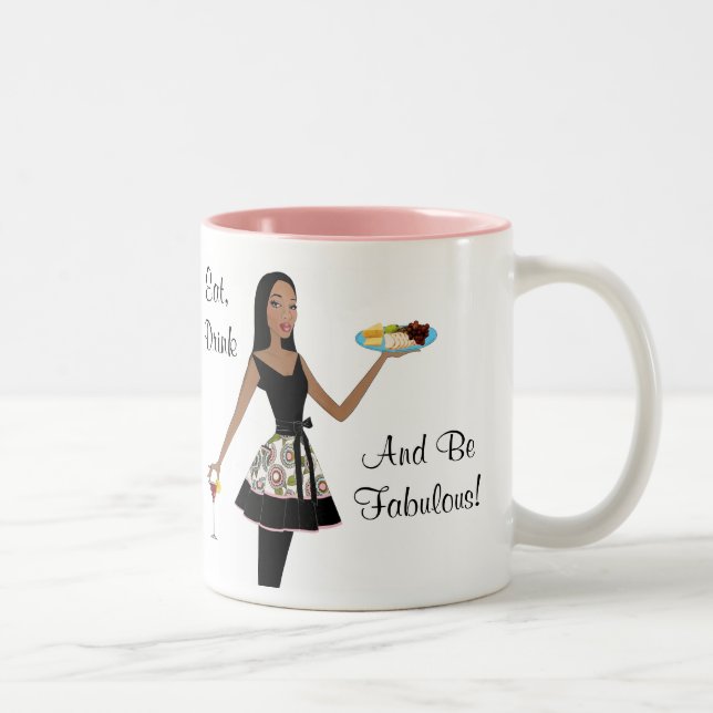 Caneca De Café Em Dois Tons "Coma, beba e seja fabuloso!" (Direita)