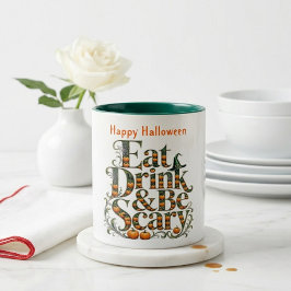Caneca De Café Em Dois Tons Coma, Beba & Seja Assustador Tipografia Moderna Ha