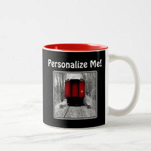 Caneca De Café Em Dois Tons Comboio a Vapor Velho Vermelho e Preto