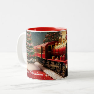 Caneca De Café Em Dois Tons Comboio de Natal com Cor Vermelha das papais noeis