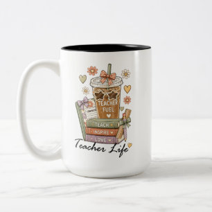 Caneca De Café Em Dois Tons Combustível de Professor Café Livros Vida de Profe