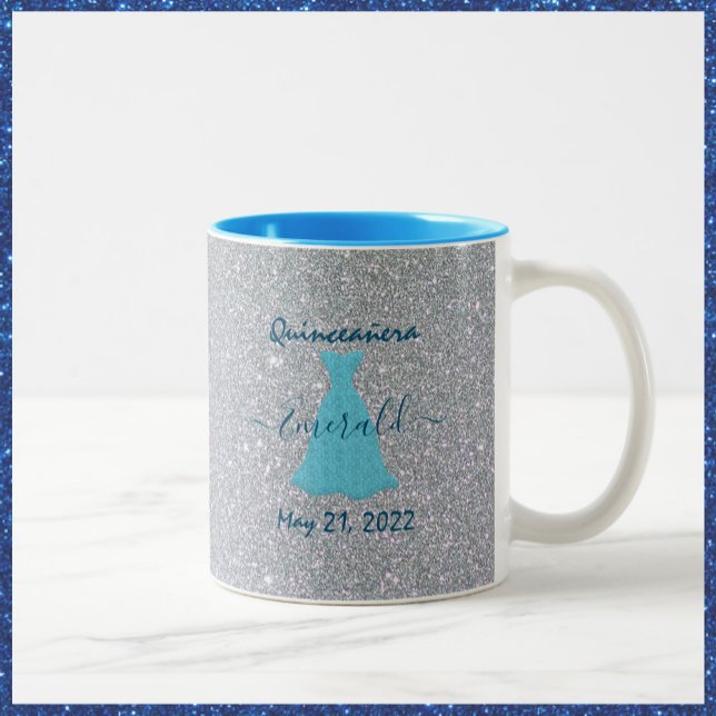 Caneca De Café Em Dois Tons Comemoração Glittering Quinceanera (Criador carregado)
