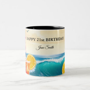 Caneca De Café Em Dois Tons Comemorar aniversário de 21 anos com Personalizado