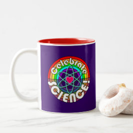 Caneca De Café Em Dois Tons Comemore a ciência! Átomo do arco-íris (ciência