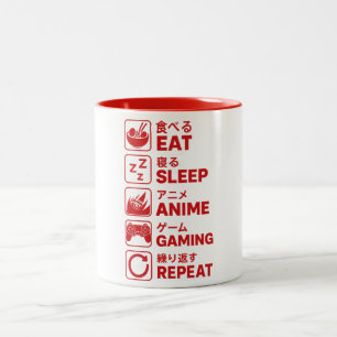 Caneca De Café Em Dois Tons Comer Dormir Anime Jogos Repetir Homem Gamer Adole