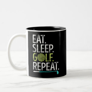 Caneca De Café Em Dois Tons Comer Dormir Golfe Repetir Golfe Golfista Engraçad