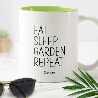 Caneca De Café Em Dois Tons Comer Dormir Jardim Repetir Humorístico Plantas Di