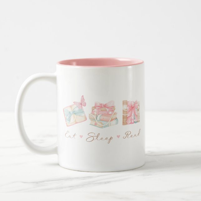 Caneca De Café Em Dois Tons Comer Sono Ler Livro de Coquetes (Esquerda)