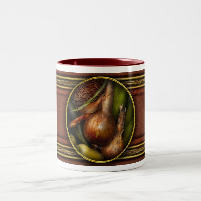 Caneca De Café Em Dois Tons Comida - Legumes - Verduras e Cebolas (Centro)