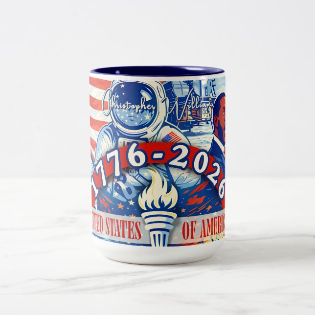 Caneca De Café Em Dois Tons Commemorative 1776-2026 USA Personalized (Centro)