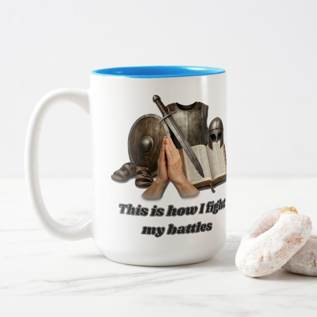 Caneca De Café Em Dois Tons Como Eu Luto Minhas Batalhas (Com Donut)