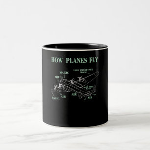 Caneca De Café Em Dois Tons Como os aviões voam Engraçado Piloto de Engenhei