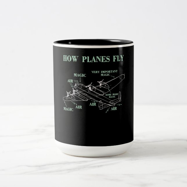 Caneca De Café Em Dois Tons Como os aviões voam Engraçado Piloto de Engenheiro (Centro)