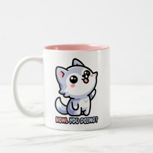 Caneca De Café Em Dois Tons Como vai! Cute Howling Wolf Pun