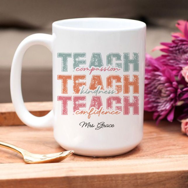 Caneca De Café Em Dois Tons Compaixão do Ensino, professor personalizado (Teach Compassion Kindness ,Personalized teacher mug)