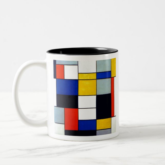 Caneca De Café Em Dois Tons Composição A Piet Mondrian (Esquerda)