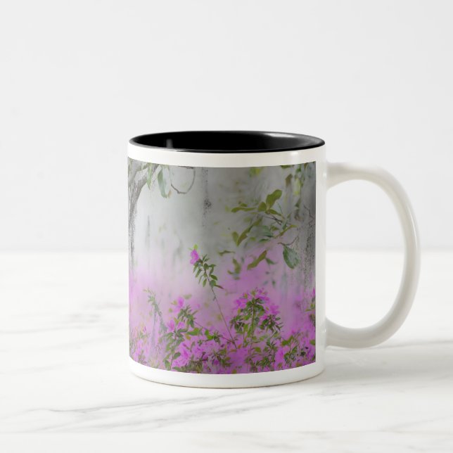 Caneca De Café Em Dois Tons Composição Digital de Azaléias e árvore de magnóli (Direita)