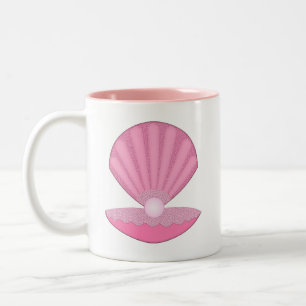 Caneca De Café Em Dois Tons Concha de ostra e Pérola de Bebê Menina Rosa