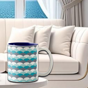 Caneca De Café Em Dois Tons Conchas de Padrão Náutico