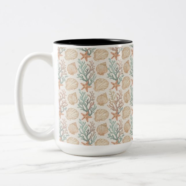 Caneca De Café Em Dois Tons Conchas e Coral (Esquerda)