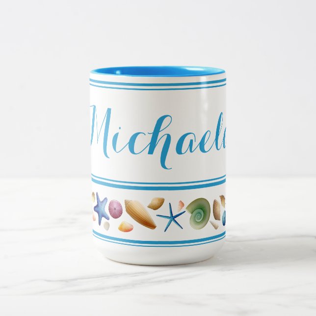 Caneca De Café Em Dois Tons Conchas e faixas (Centro)