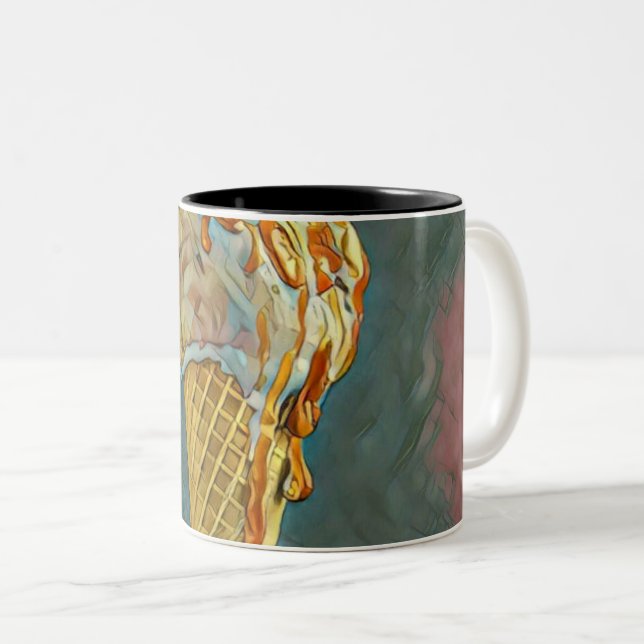 Caneca De Café Em Dois Tons cone de sorvete de chocolate derretido (Frente Esquerda)
