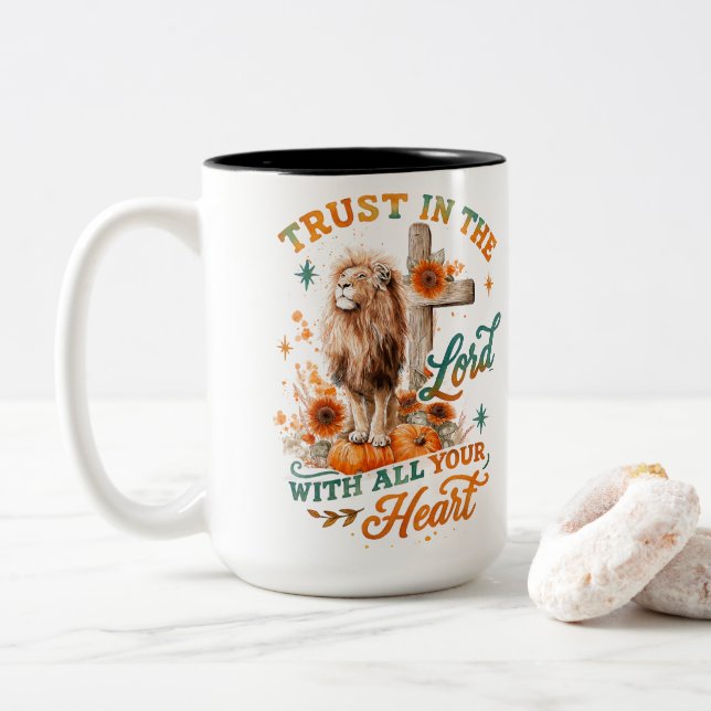 Caneca De Café Em Dois Tons Confie No Senhor... (Com Donut)