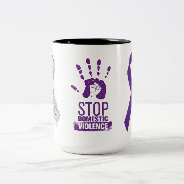 Caneca De Café Em Dois Tons Consciência da violência doméstica (Centro)