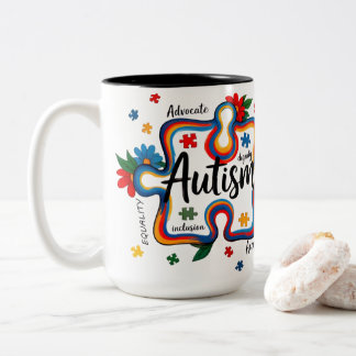 Caneca De Café Em Dois Tons Consciência do Autismo Floral Peça do Puzzle Digni