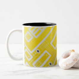 Caneca De Café Em Dois Tons Conselho de Circuito Geométrico