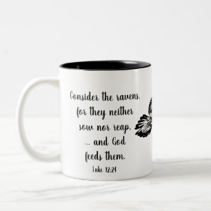 Caneca De Café Em Dois Tons Considere o Ravens Luke 12:24 Não se preocupe Cota