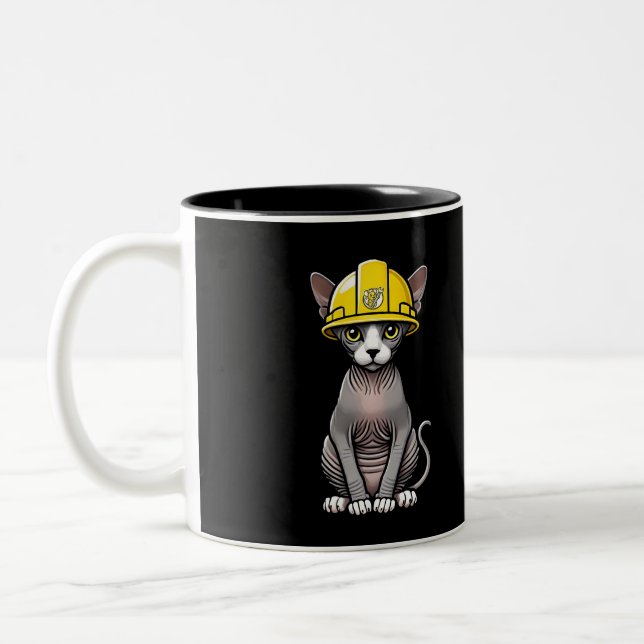 Caneca De Café Em Dois Tons Construção Esphynx Cat Duro Hairless Cat Art (Esquerda)