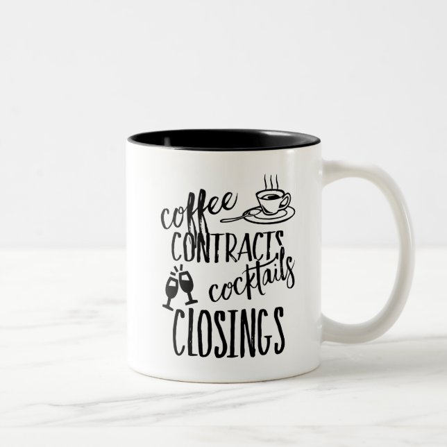 Caneca De Café Em Dois Tons Contratos De Café Cocktails Closings Imóveis (Direita)