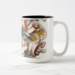 Caneca De Café Em Dois Tons Convênio Floral Pastel com Curvas Artísticas