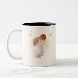 Caneca De Café Em Dois Tons Convite de Basquetebol em Aquarela
