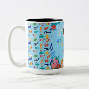 Caneca De Café Em Dois Tons Convite de Churrasco de Bebê Menino - Sob o Mar