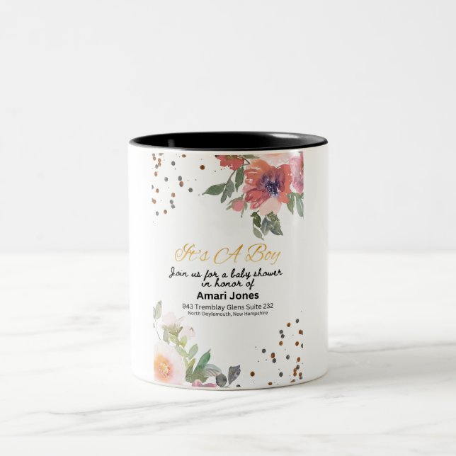 Caneca De Café Em Dois Tons Convite para Chá de Bebê (Centro)