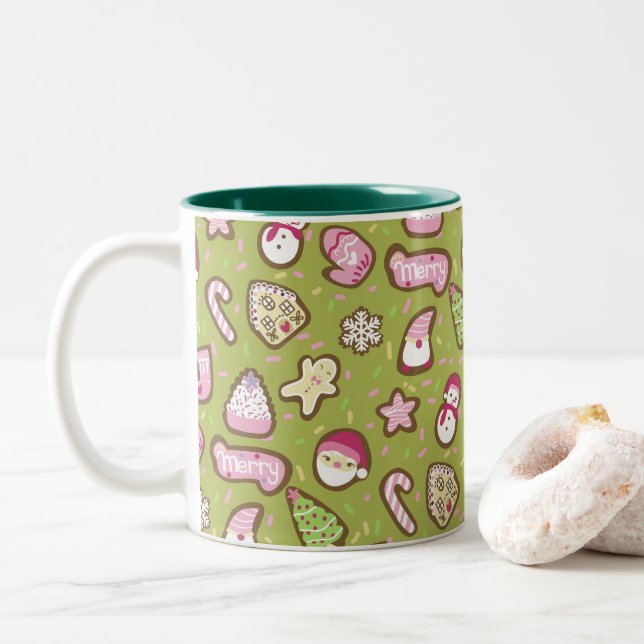 Caneca De Café Em Dois Tons Cookies Green do Natal (Com Donut)