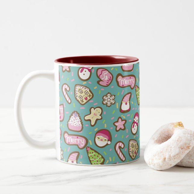Caneca De Café Em Dois Tons Cookies Turquoise de Natal (Com Donut)