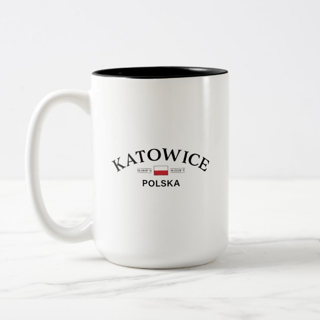 Caneca De Café Em Dois Tons Coordenadas Polonesas Katowice Polska (Polônia) (Esquerda)