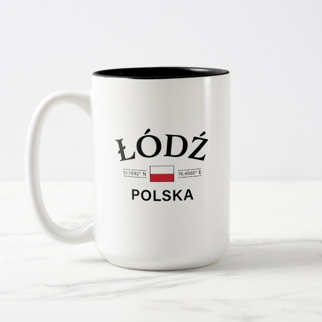 Caneca De Café Em Dois Tons Coordenadas Polonesas Lodz Polska (Polônia) (Esquerda)