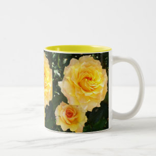 Caneca De Café Em Dois Tons Copa de Rosas Amarelas