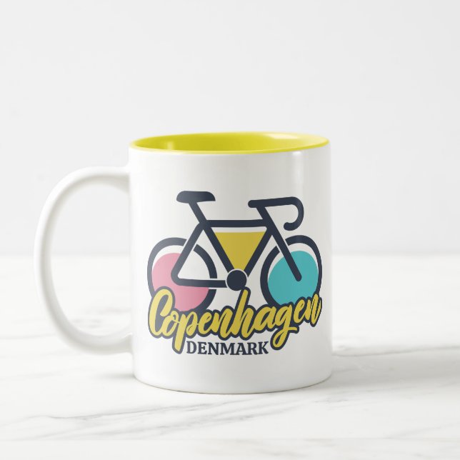 Caneca De Café Em Dois Tons Copenhagen Denmark Cycling (Esquerda)