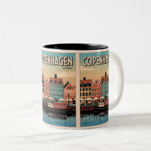 Caneca De Café Em Dois Tons Copenhague vintage Dinamarca casas coloridas prese