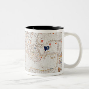 Caneca De Café Em Dois Tons Cópia do mapa Catalan de Europa, Norte de África