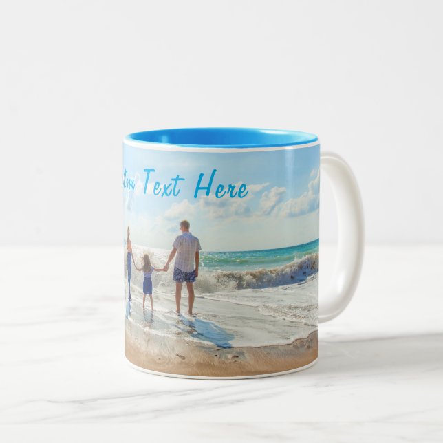 Caneca De Café Em Dois Tons Copo de Café Presente com Foto Adicionar Texto Nom (Frente Esquerda)