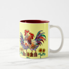 Caneca De Café Em Dois Tons COPO do GIRASSOL do GALO por SHARON SHARPE