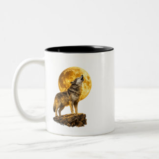Caneca De Café Em Dois Tons Copo Duplo-Tom Lua Majestosa Loba Épica